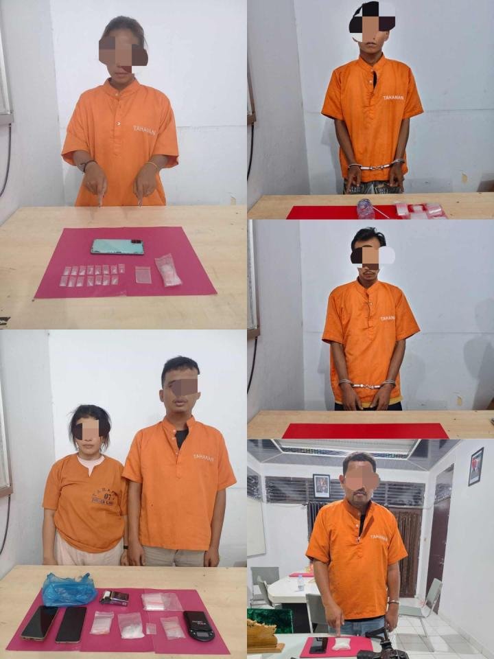 Polsek Kampar Tangkap 6 Jaringan Narkotika di Kampar, Pekanbaru dan Rohul