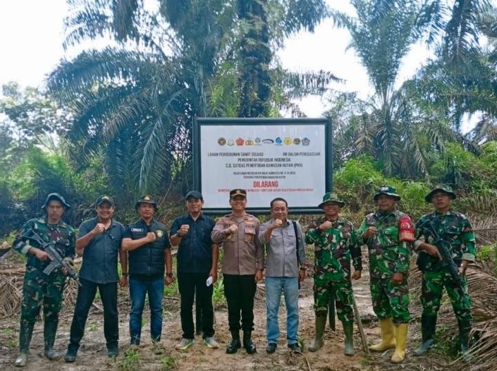 Tim Satgas Garuda PKH Pasang Plang Penyegelan 10 Perusahaan Perkebunan Sawit di Pelalawan