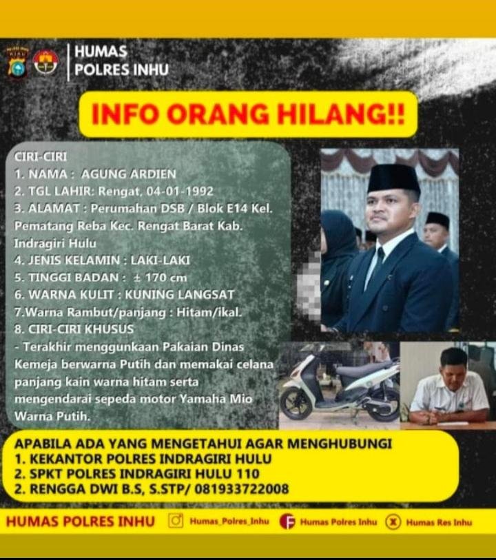Baru Dilantik, Kabag Protokol Inhu Menghilang dan Masih Dalam Pencarian