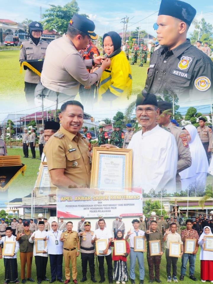 Pimpin Apel Akbar Sabuk Kamtibmas, Kapolres Pelalawan Berikan Penghargaan ke Para Tokoh