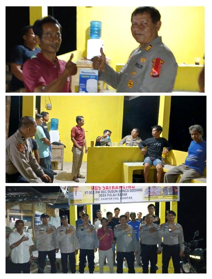 Gelar Patroli Dialogis, Tim Raga Polsek Kampar Berikan Bantuan ke Pos Satkamling