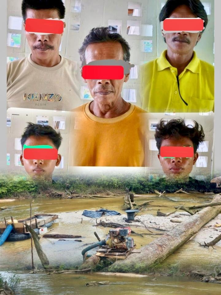 Polsek Ukui Bongkar Tambang Emas Ilegal di Sungai Toro, Lima Pelaku Diamankan