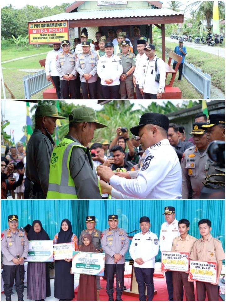 Bersama Kapolda Tinjau Pos Kamling di Meranti, Gubri Serahkan BSM dan Santuni Anak Yatim 