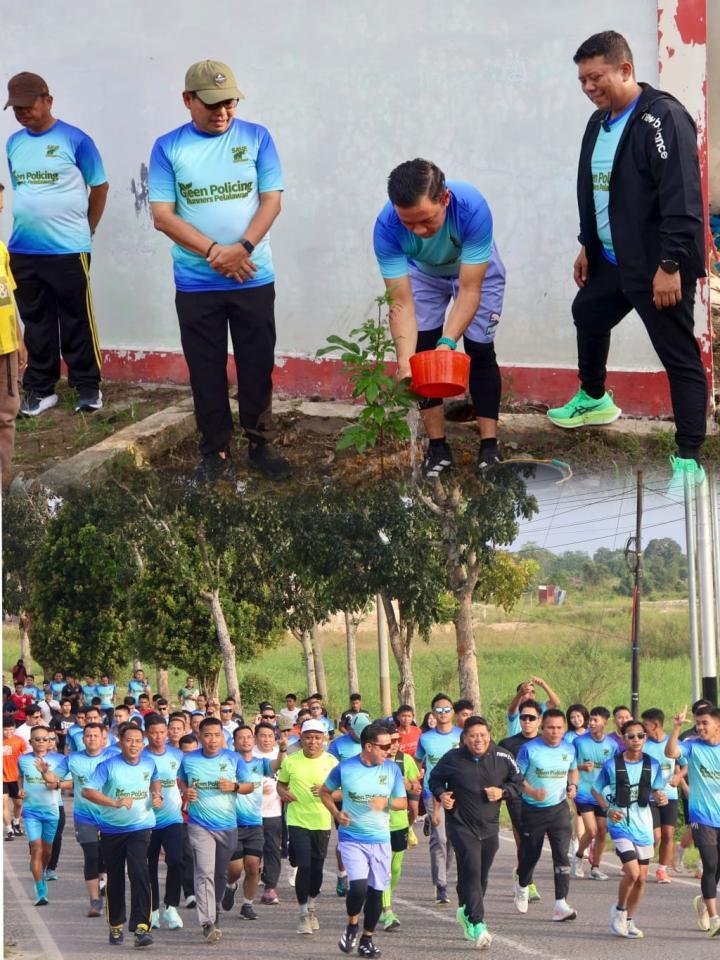 Launching Policing Green Runners, Kapolres Bersama Wabup Pelalawan Ikut Lari dan Tanam Pohon