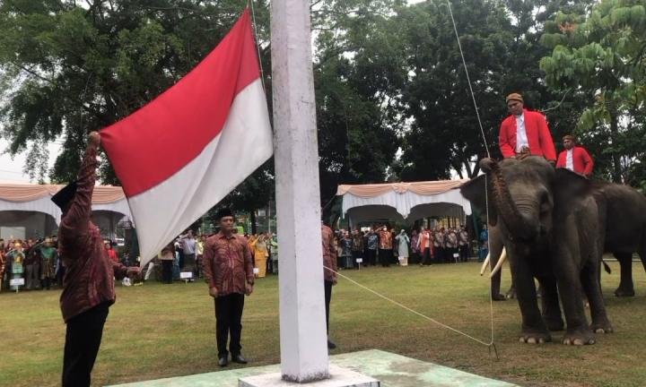 Di Riau, Gajah Ikut Jadi Pengibar Bendera Upacara HUT RI 
