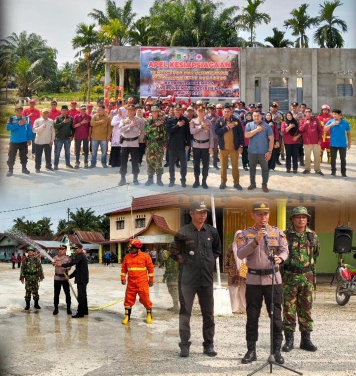Gelar Apel Kesiapsiagaan Karhutla di Pekan Tua, Forkopimcam Kempas Langsung Praktikan Penanganannya