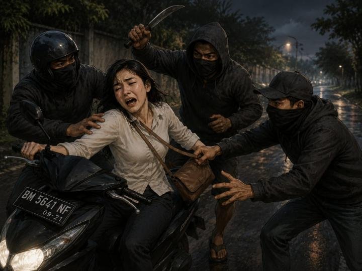 Acungkan Sajam, Tiga Begal Bawa Kabur Motor Wanita di Jalan Teropong 