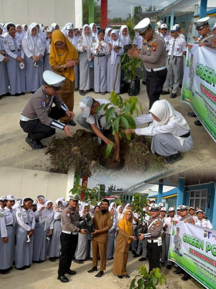 Satlantas Polres Pelalawan Gelar Police Goes to School, Ajak Siswa SMAN Bernas Tanam Pohon