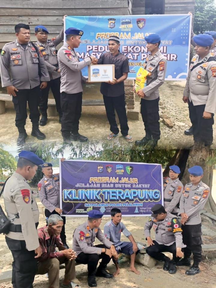 Satpolairud Polres Pelalawan Kembali Sambangi Warga Pesisir seraya Salurkan Sembako
