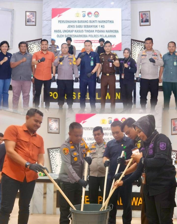 Polres Pelalawan Musnahkan Sabu Senilai Rp1 M, Dicampur Cairan Pembersih Lantai