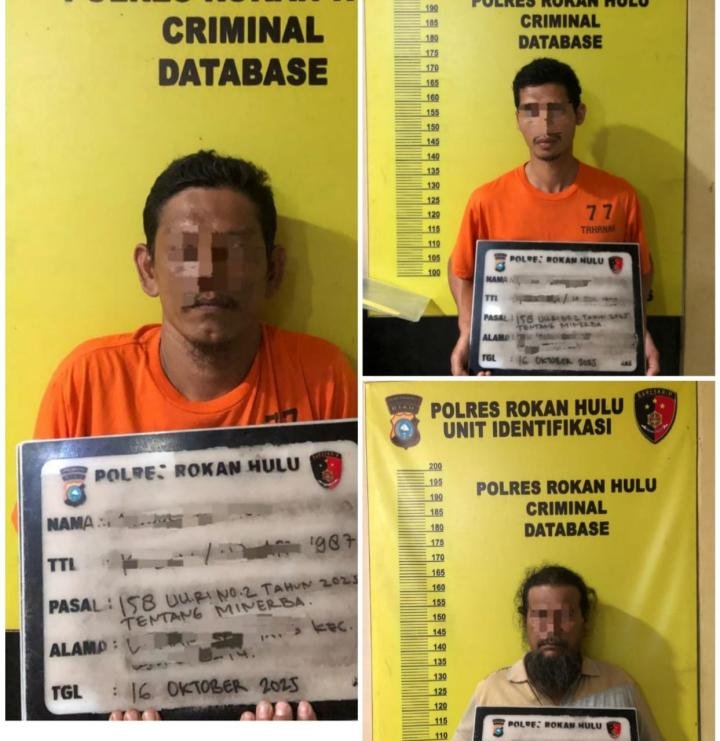 Tiga Pelaku Tambang Emas Ilegal Diciduk Satreskrim Polres Rohul