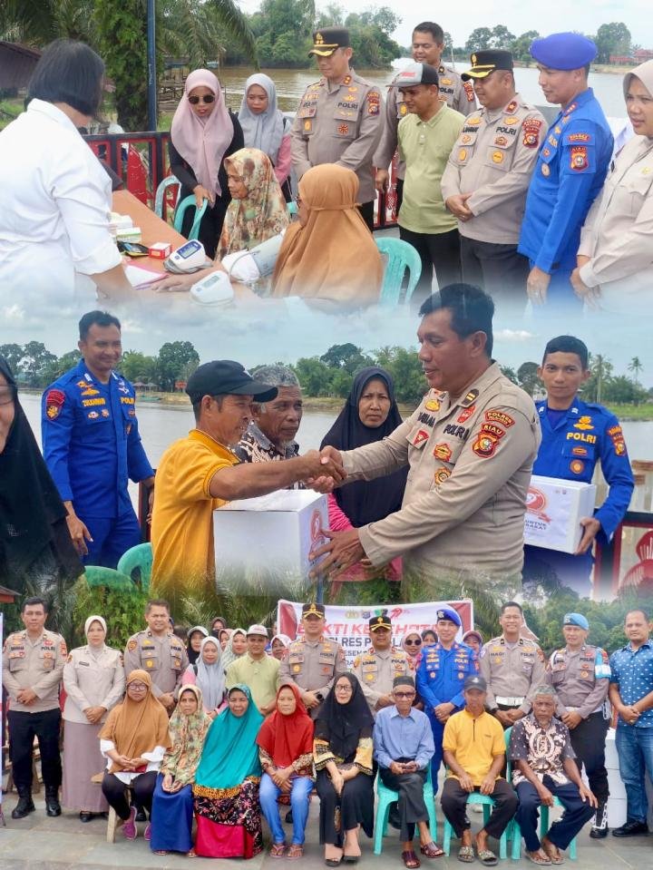 Polres Pelalawan Gelar Bakti Kesehatan untuk Masyarakat Pesisir, Sambut Hari Bhayangkara ke-79