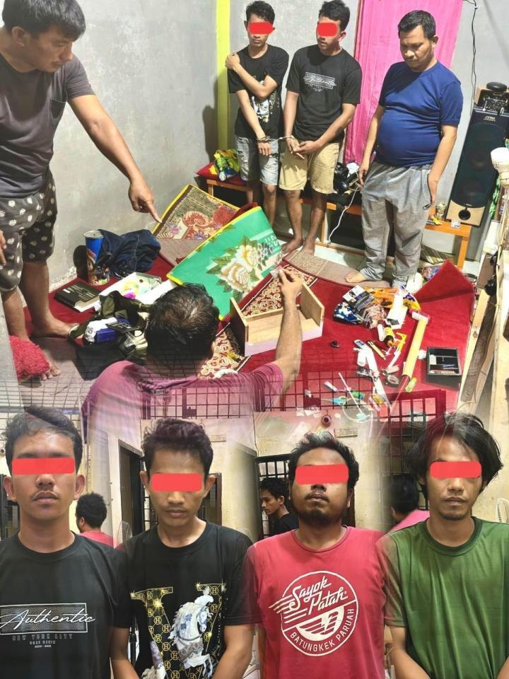 Polsek Pangkalan Kerinci Ciduk Empat Pemuda Hendak Transaksi Narkoba di Belakang Rumah
