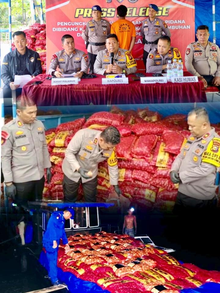 Satpolairud Polres Pelalawan Gagalkan Penyelundupan 2.450 Karung Bawang Ilegal