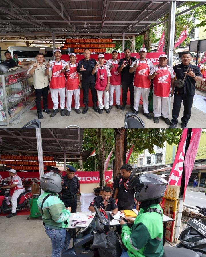 Satbrimob Polda Riau dan Honda Layani Bengkel Gratis untuk Ojol