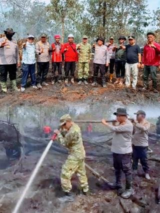 Kapolres Bersama Wabup Pelalawan Terjun Langsung Padamkan Karhutla di Teluk Meranti