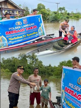 Polri untuk Masyarakat, Polsek Langgam Berbagi Takjil ke Warga Terdampak Banjir 