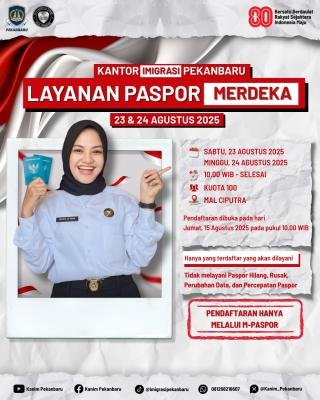 Sempena HUT ke-80 RI, Imigrasi Pekanbaru Hadirkan Layanan Paspor Merdeka di Mall