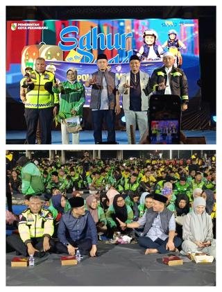 Sahur On The Road Bersama 1.500 Ojol, Polda Riau dan Wako Agung: Utamakan Keselamatan