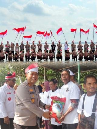 Polres Pelalawan Gelar Ekspedisi Merah Putih Presisi di Pantai Ogis seraya Tanam 1.000 Mangrove 