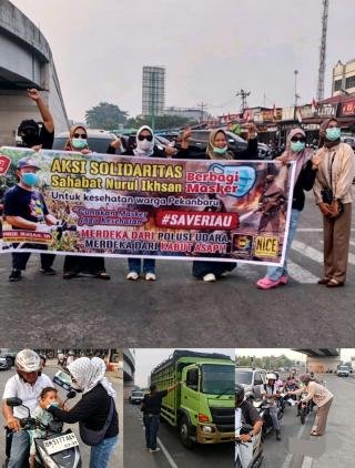 Solidaritas di Tengah Kabut Asap, SNI Pekanbaru Bagikan Masker ke Masyarakat di Jalanan