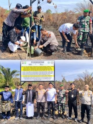 Polres Pelalawan Pasang 12 Plang Peringatan di Lahan Bekas Karhutla