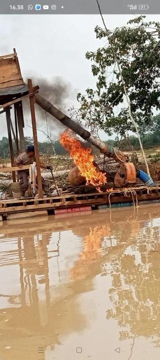 Polsek Pangean Bakar Alat PETI, Pelaku Kocar Kacir