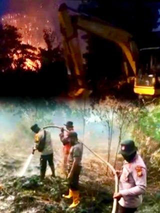 Siang Malam, Polres Pelalawan dan Tim Gabungan Padamkan Api Karhutla di Teluk Meranti