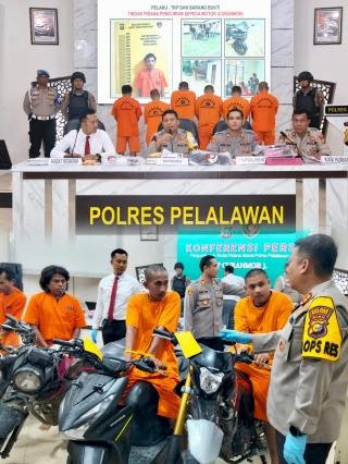 Polres Pelalawan Ungkap 6 Kasus Perampasan dan Curanmor, 8 Pelaku Diamankan
